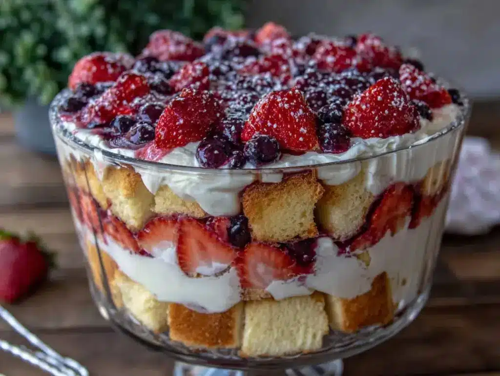 red white and blue strawberry shortcake trifle - featured image