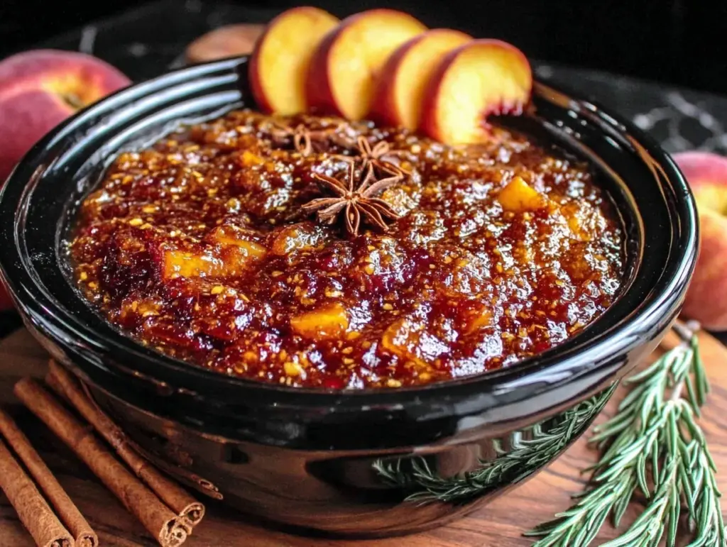 slow cooker spiced peach butter - featured image