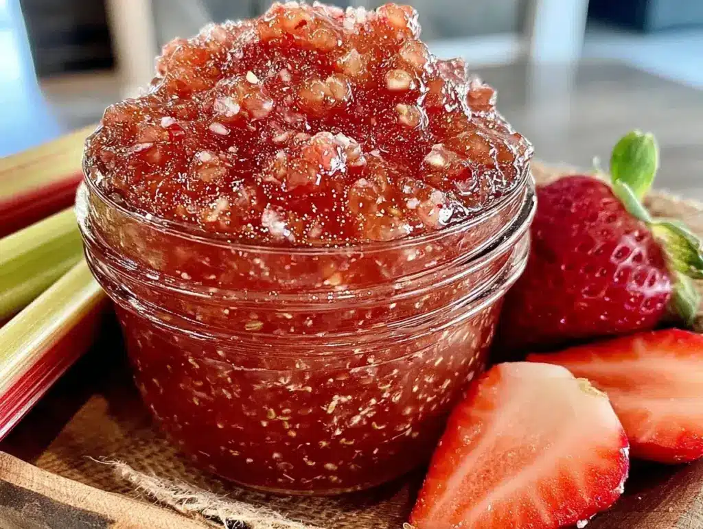 small batch strawberry rhubarb jam recipe - featured image