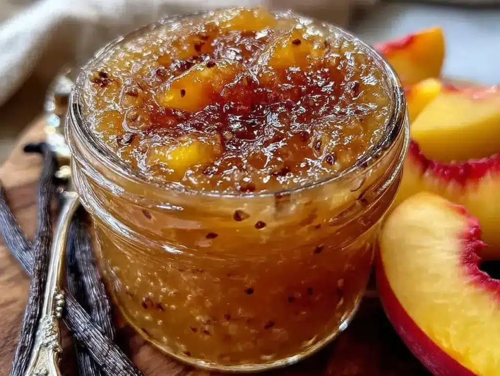 small batch vanilla bean peach jam - featured image