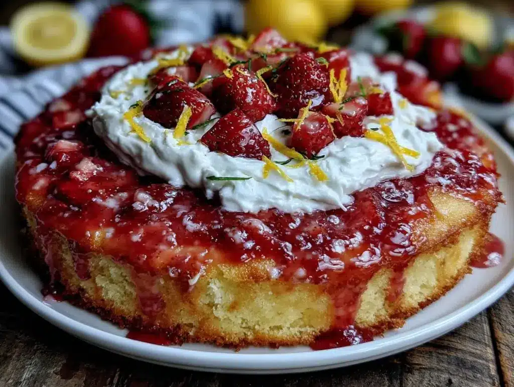 strawberry lemon poke cake - featured image