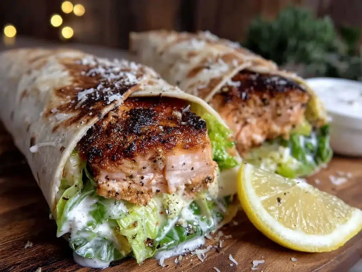 Blackened Salmon Caesar Wraps preparation steps