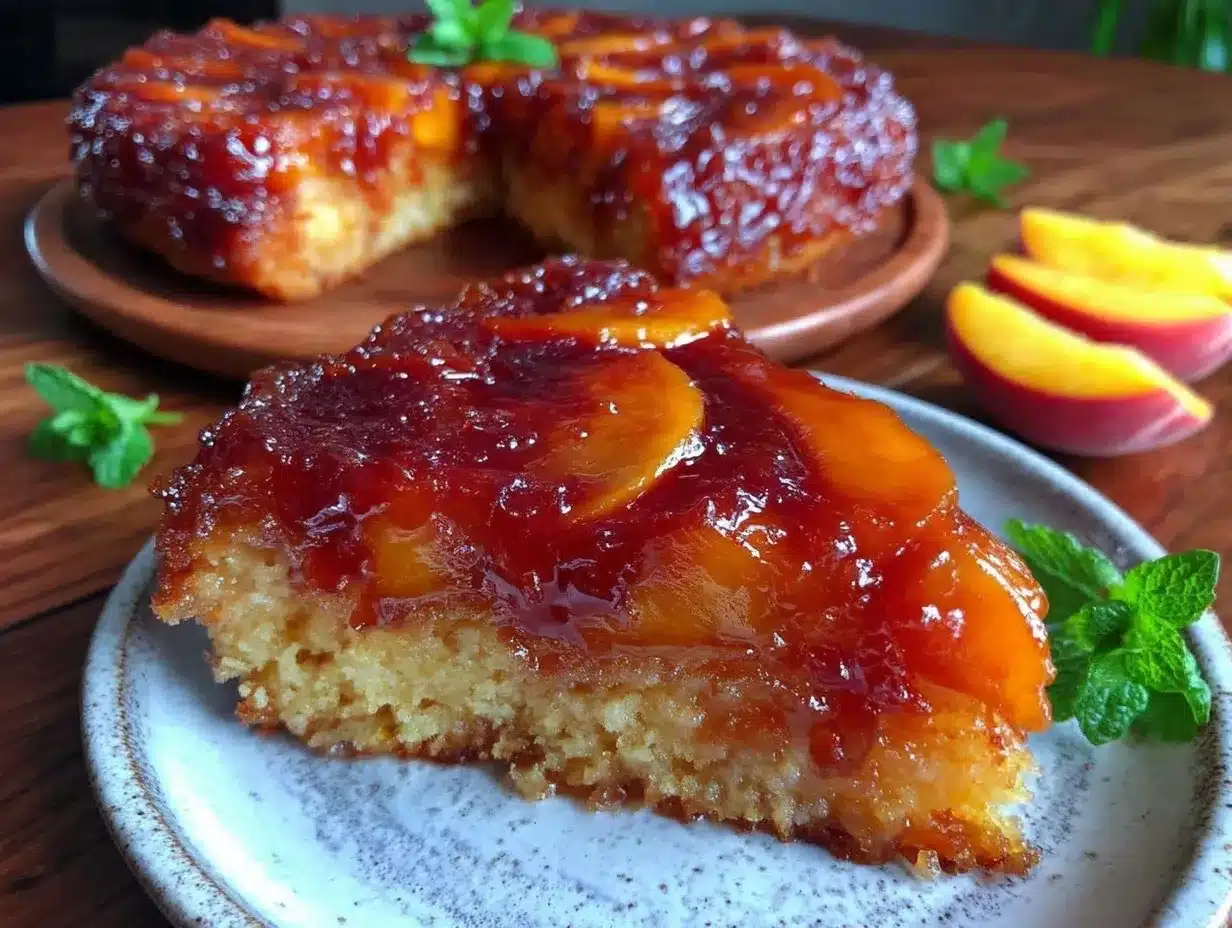 caramelized peach upside-down cake preparation steps