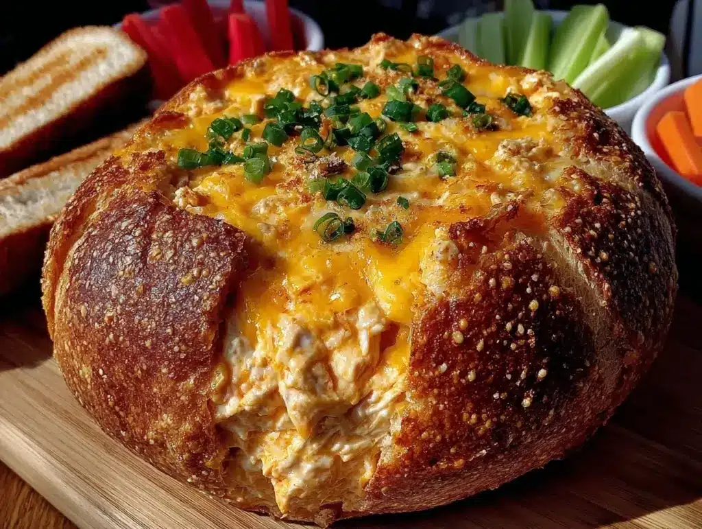 creamy buffalo chicken dip bread bowl - featured image