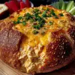 creamy buffalo chicken dip bread bowl - featured image