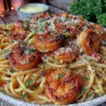 creamy garlic butter shrimp pasta - featured image