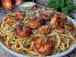 creamy garlic butter shrimp pasta - featured image