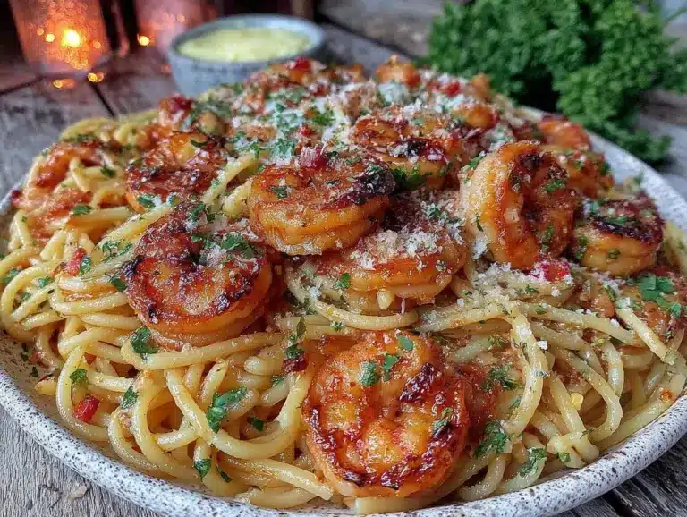 creamy garlic butter shrimp pasta - featured image