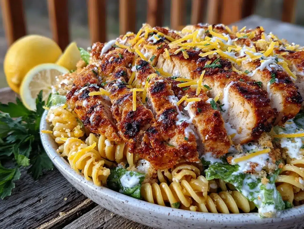 creamy grilled chicken caesar pasta salad preparation steps