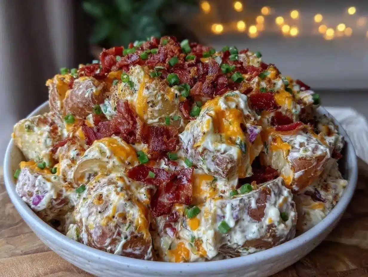 creamy loaded baked potato salad with bacon preparation steps