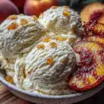 creamy no-churn roasted peach ice cream - featured image