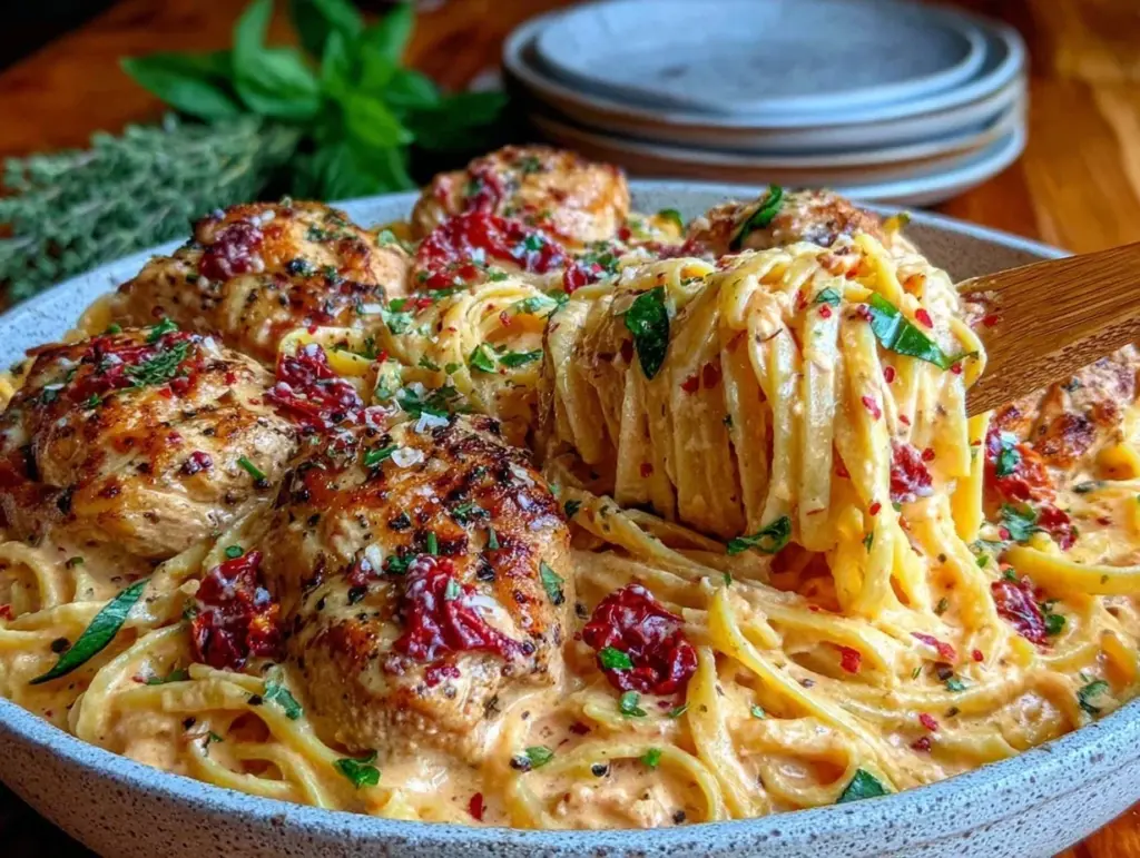 creamy one-pot tuscan chicken pasta - featured image
