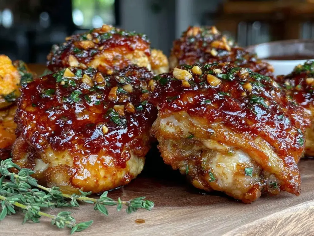 crispy honey garlic glazed chicken thighs - featured image