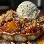 easy bourbon peach crisp - featured image