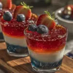 festive patriotic layered jello shots with vodka - featured image
