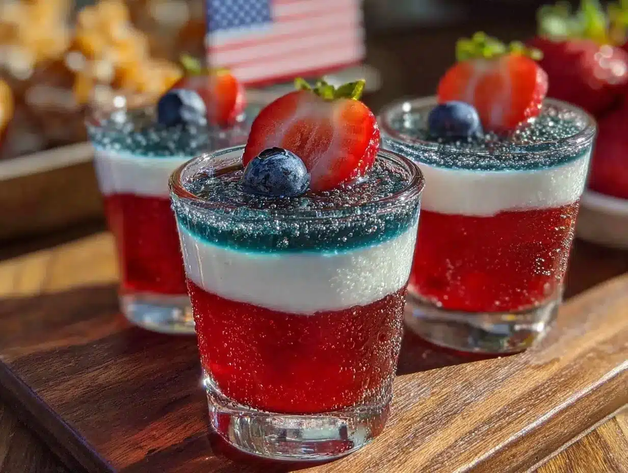 festive patriotic layered jello shots with vodka preparation steps