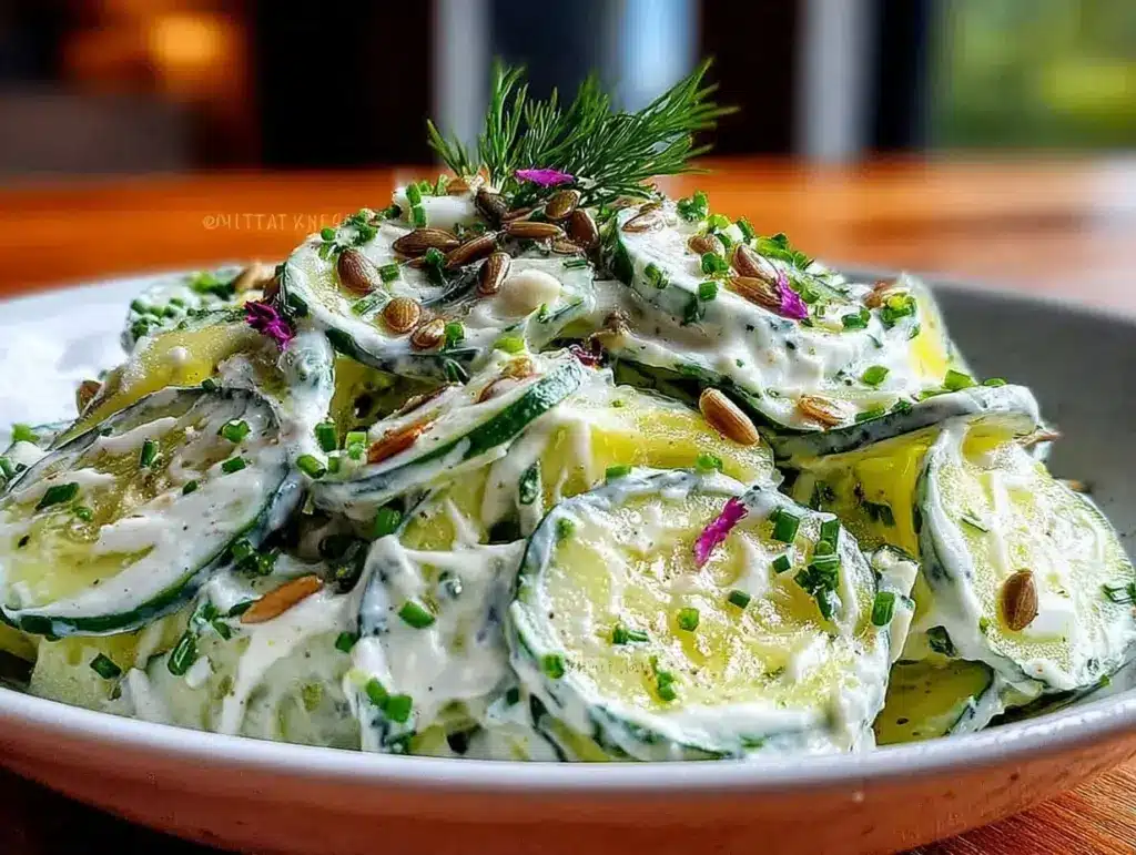 fresh creamy dill cucumber salad without mayo - featured image