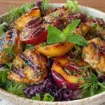 fresh grilled nectarine chicken salad - featured image