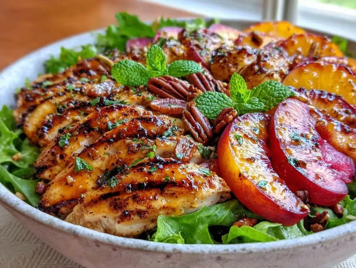 fresh grilled nectarine chicken salad preparation steps