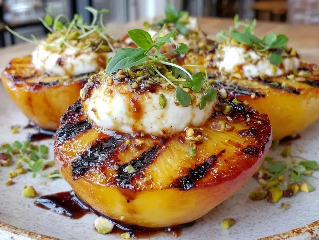 fresh grilled peach burrata salad - featured image