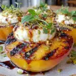 fresh grilled peach burrata salad - featured image