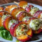 fresh peach caprese skewers - featured image