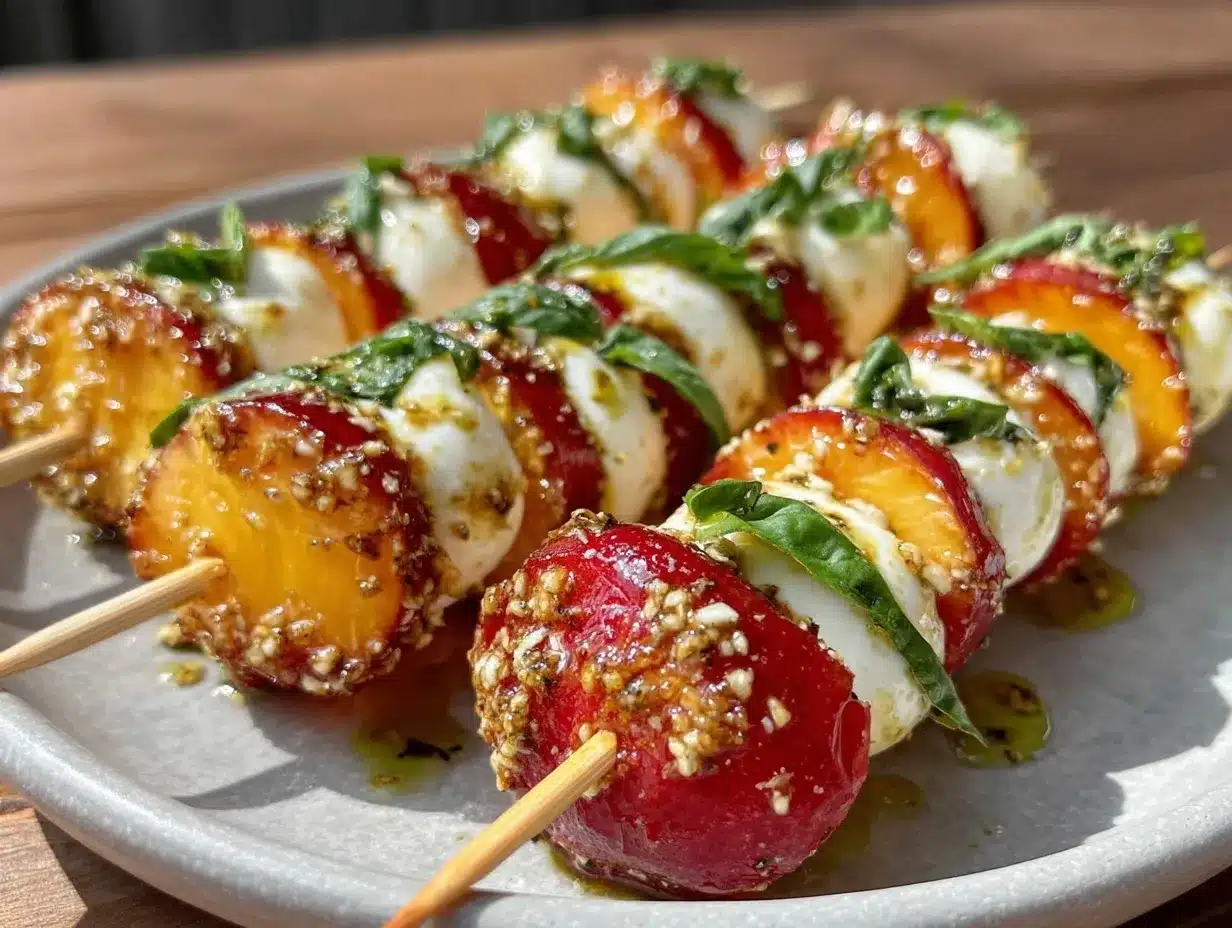 fresh peach caprese skewers preparation steps