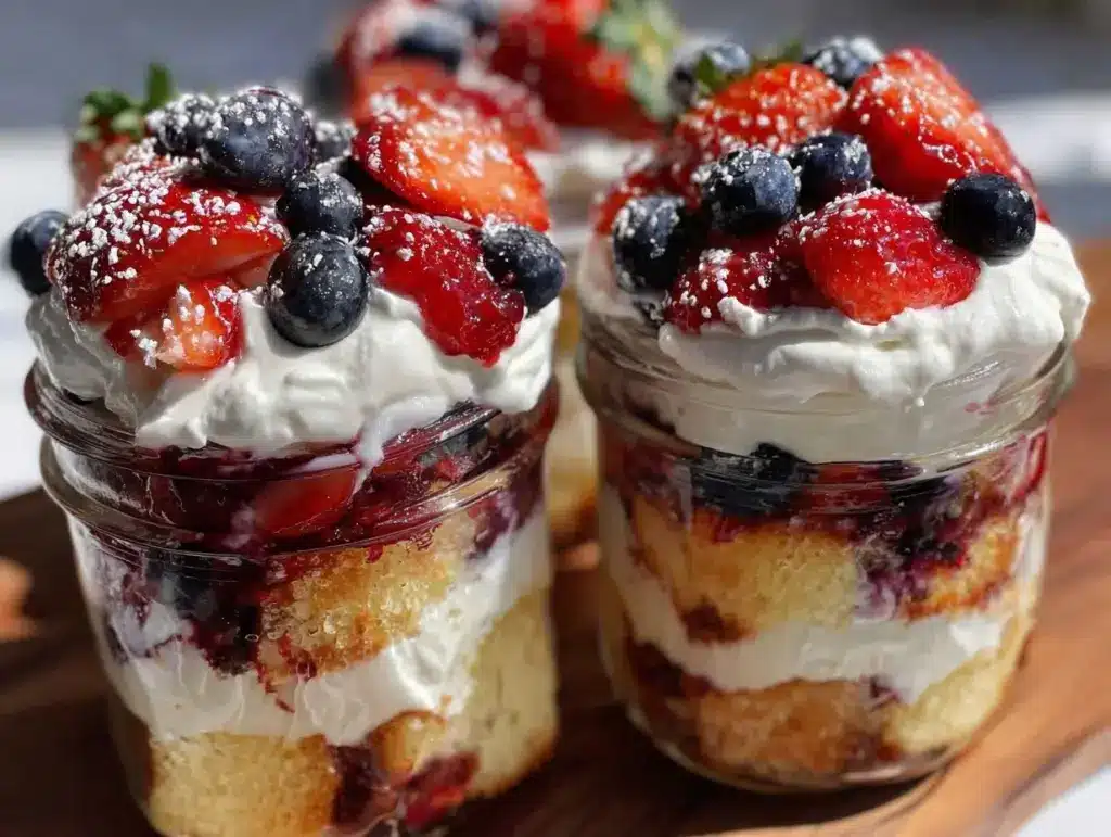 fresh red white and blue berry trifle - featured image