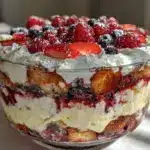 fresh red white and blue berry trifle - featured image
