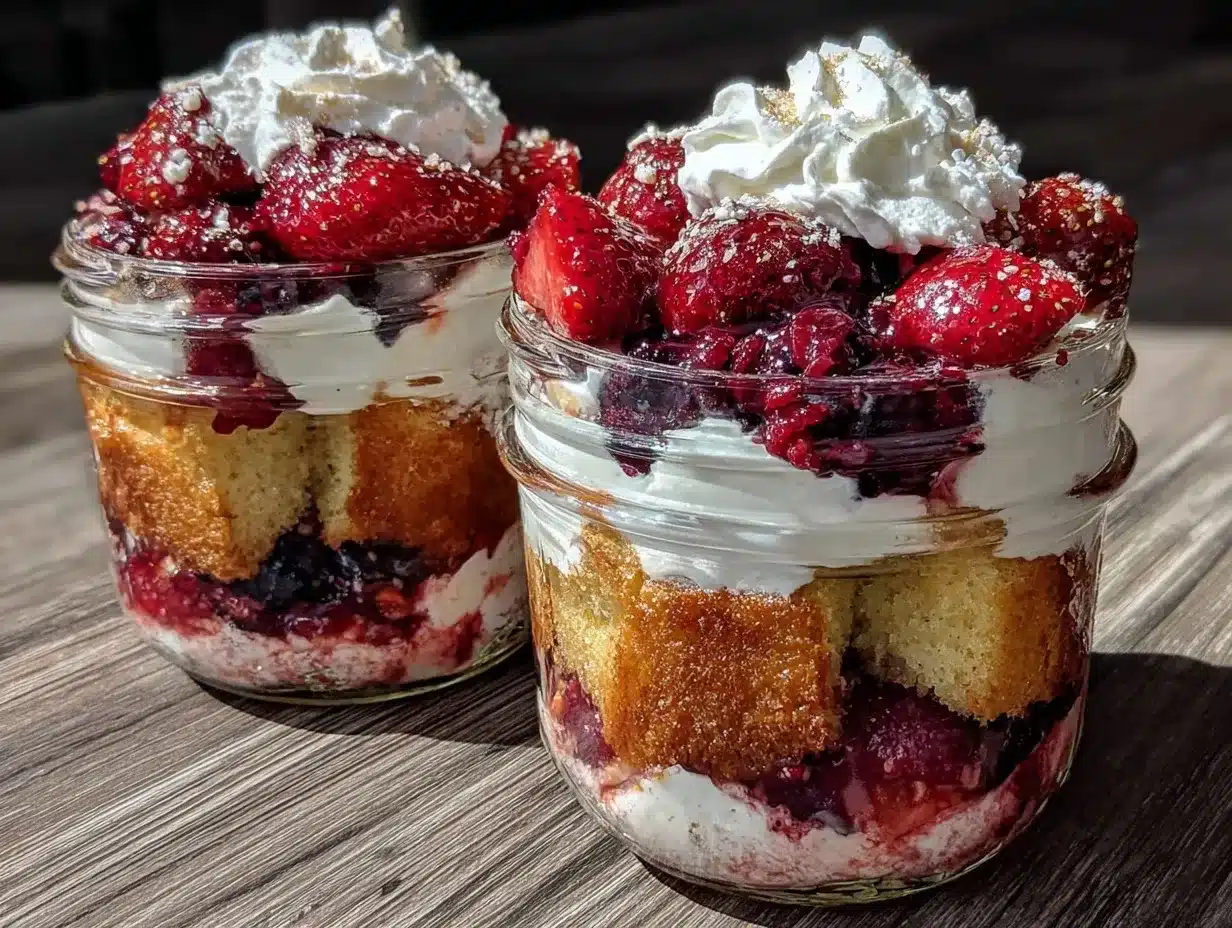 fresh red white and blue berry trifle preparation steps