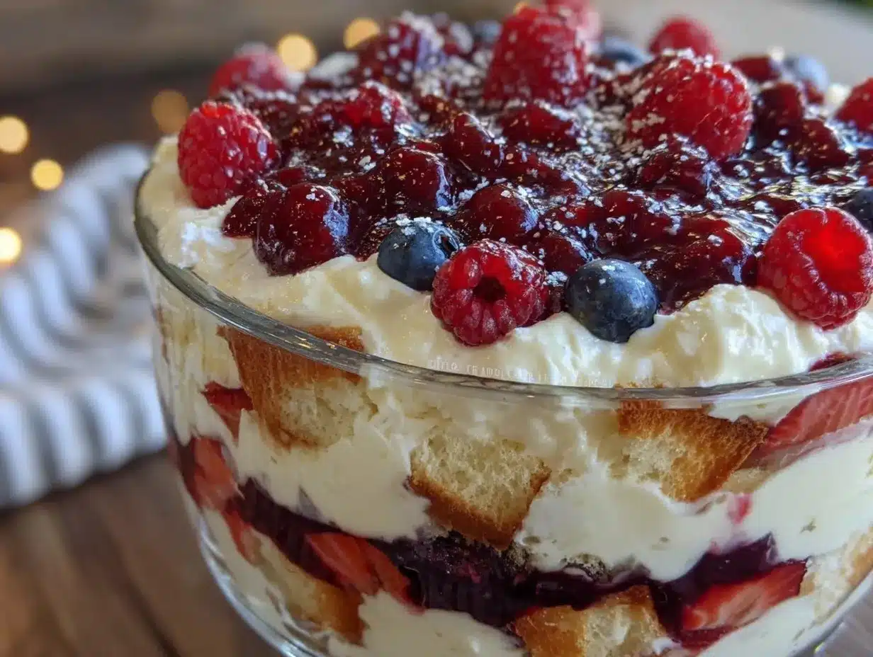fresh red white and blue berry trifle preparation steps