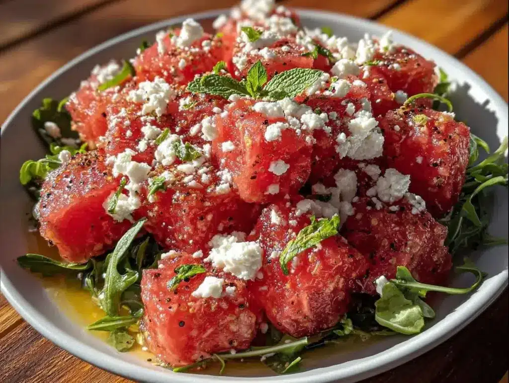 fresh watermelon feta arugula salad - featured image
