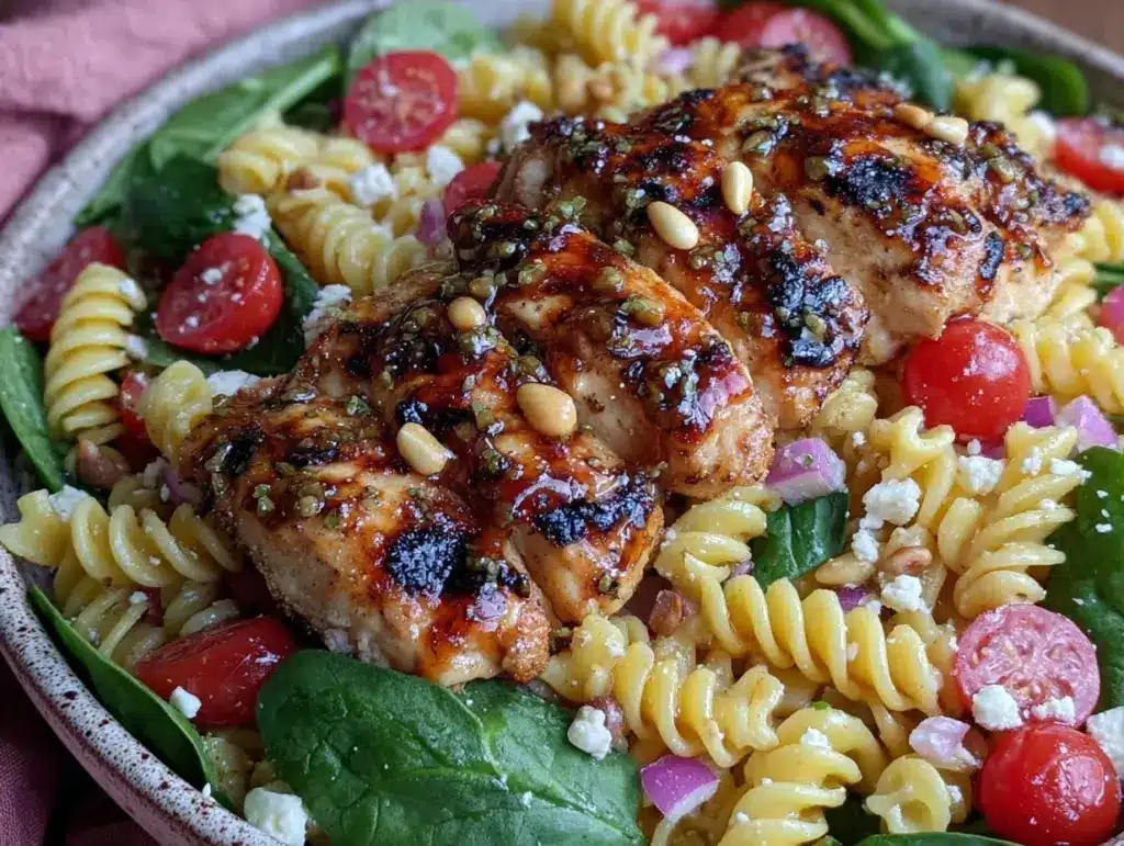honey balsamic chicken pasta salad - featured image