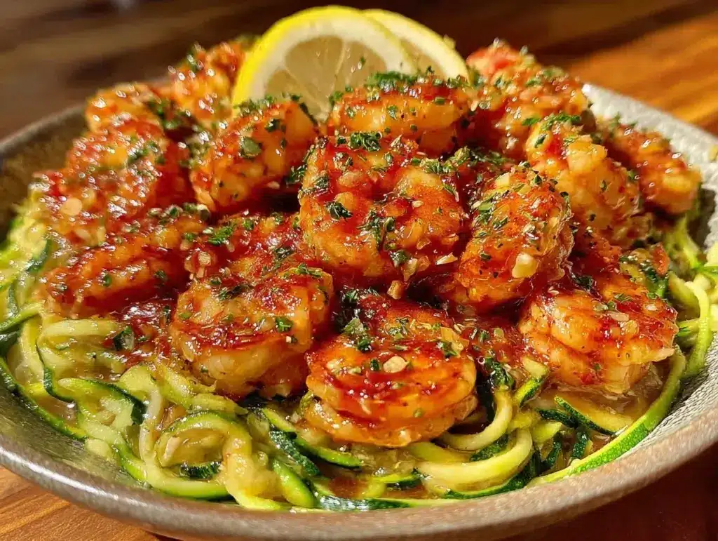 lemon garlic shrimp zoodles - featured image