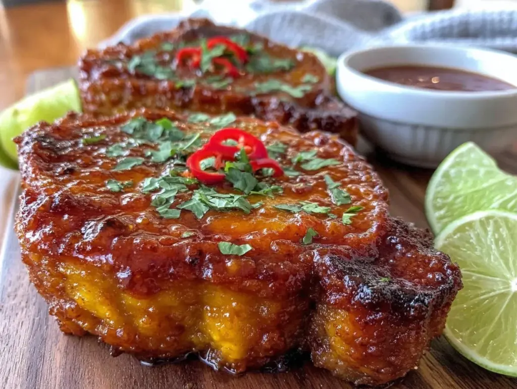 mango sriracha glazed pork chops - featured image