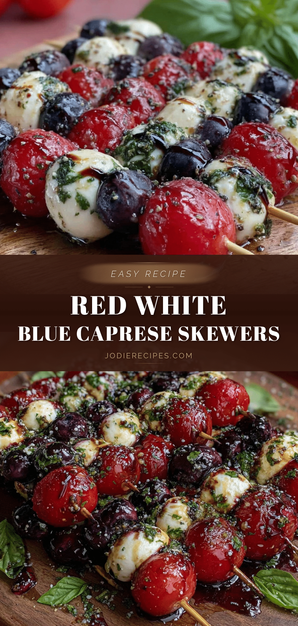 red white and blue caprese skewers recipe