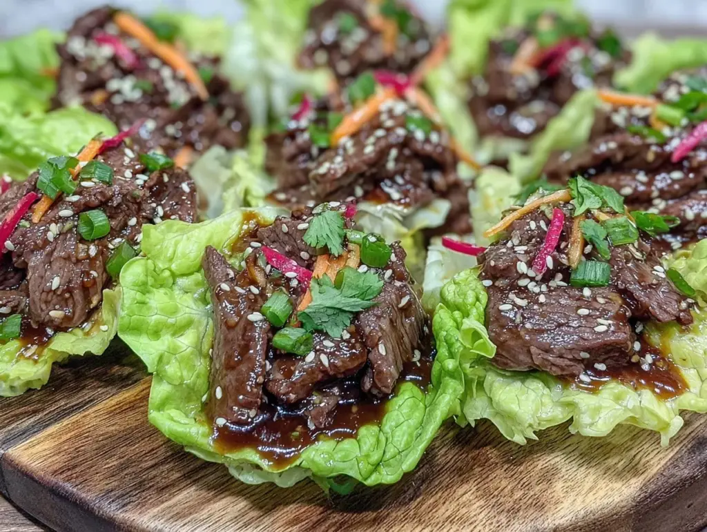 sesame ginger beef lettuce cups - featured image