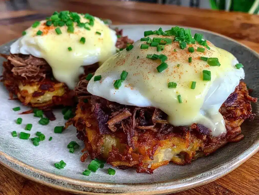 smoked brisket hash browns benedict - featured image