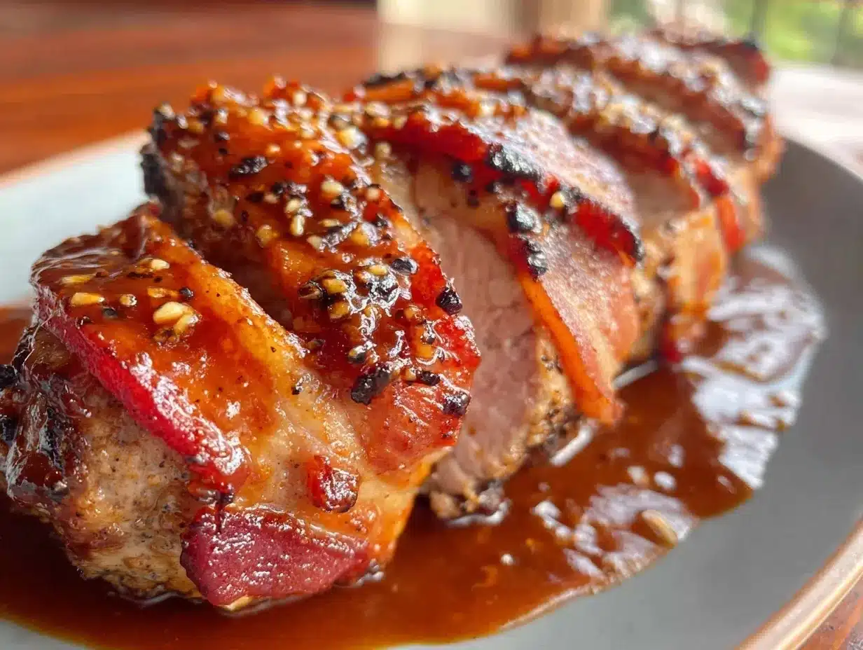 whiskey bbq bacon-wrapped pork tenderloin preparation steps
