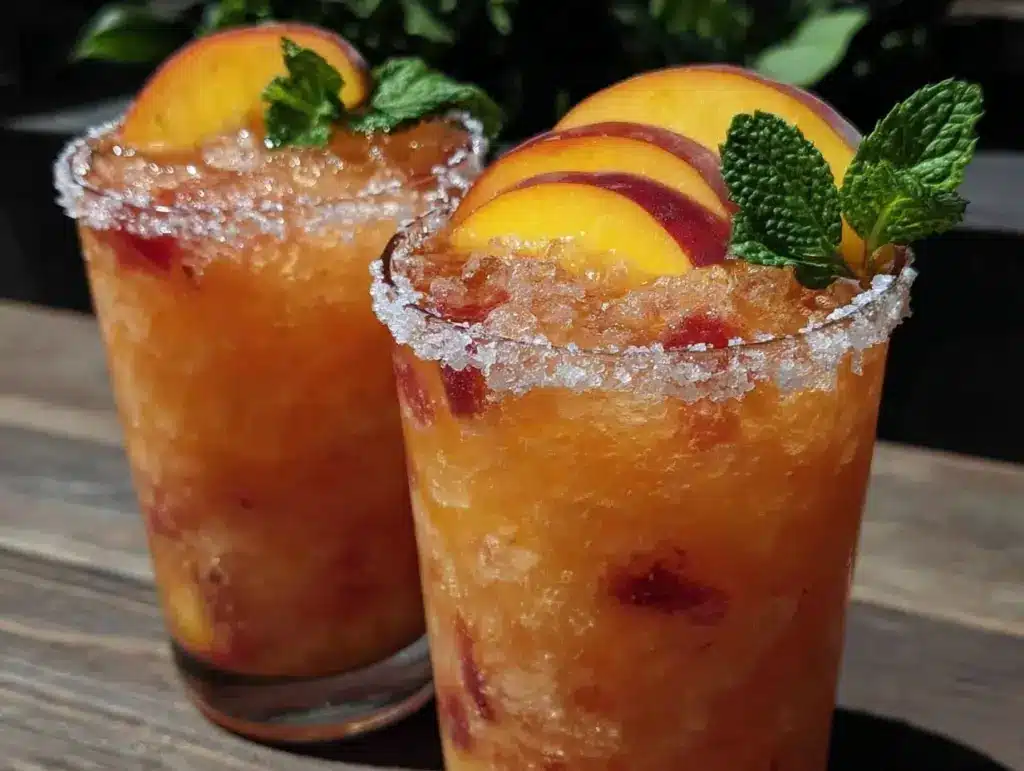 boozy peach lemonade slushies - featured image