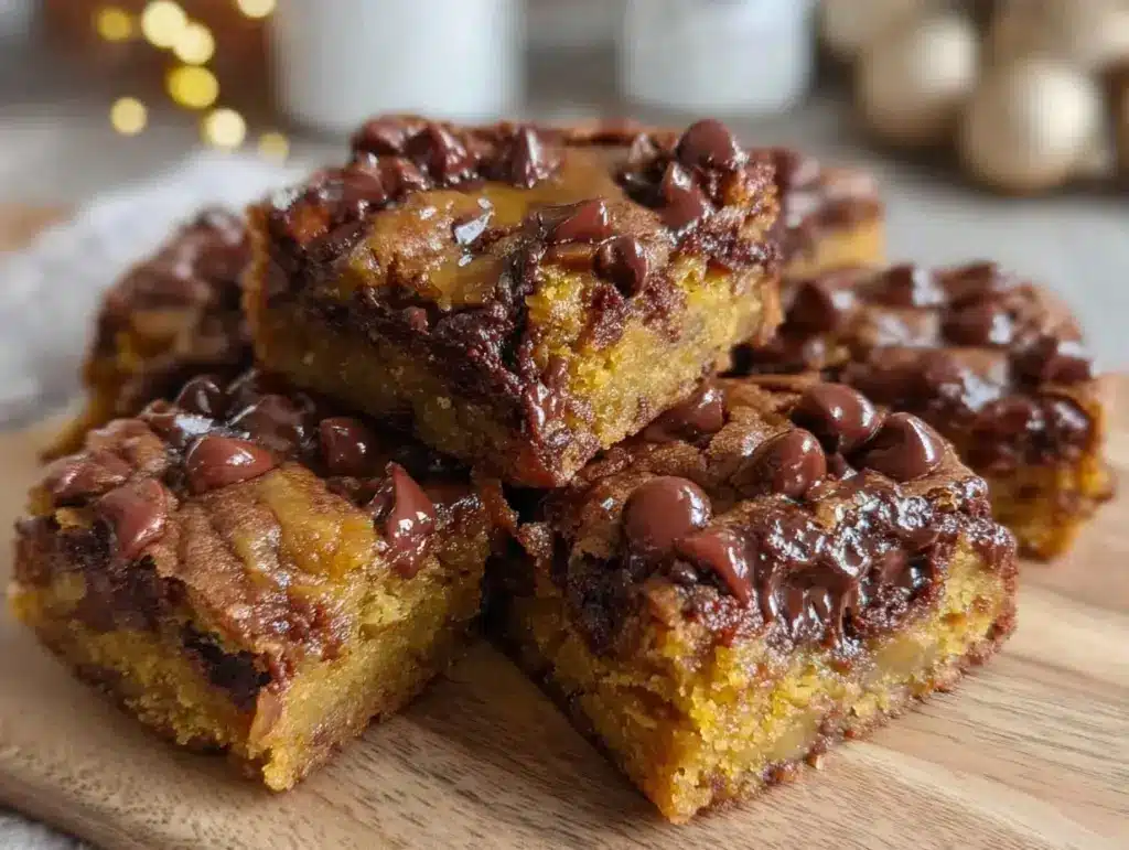 chewy peanut butter chocolate chip cookie bars - featured image