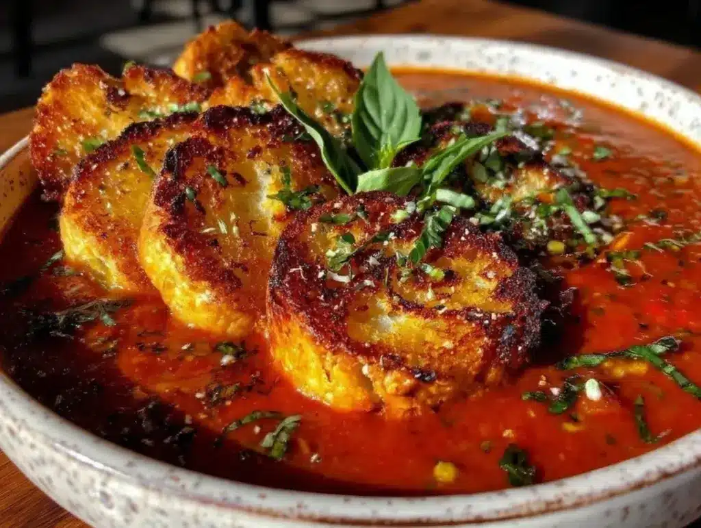 creamy roasted tomato basil bisque - featured image