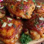 crispy garlic butter baked chicken thighs - featured image