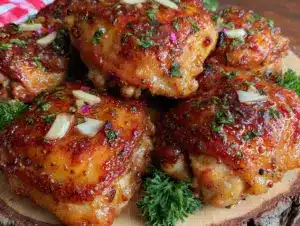 crispy garlic butter baked chicken thighs - featured image