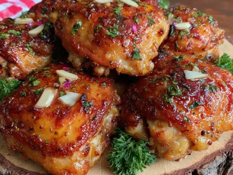 crispy garlic butter baked chicken thighs - featured image