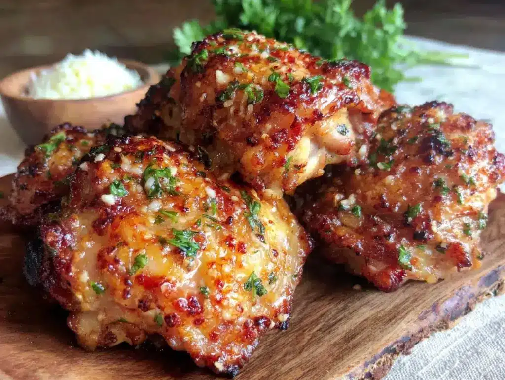crispy garlic parmesan chicken thighs - featured image