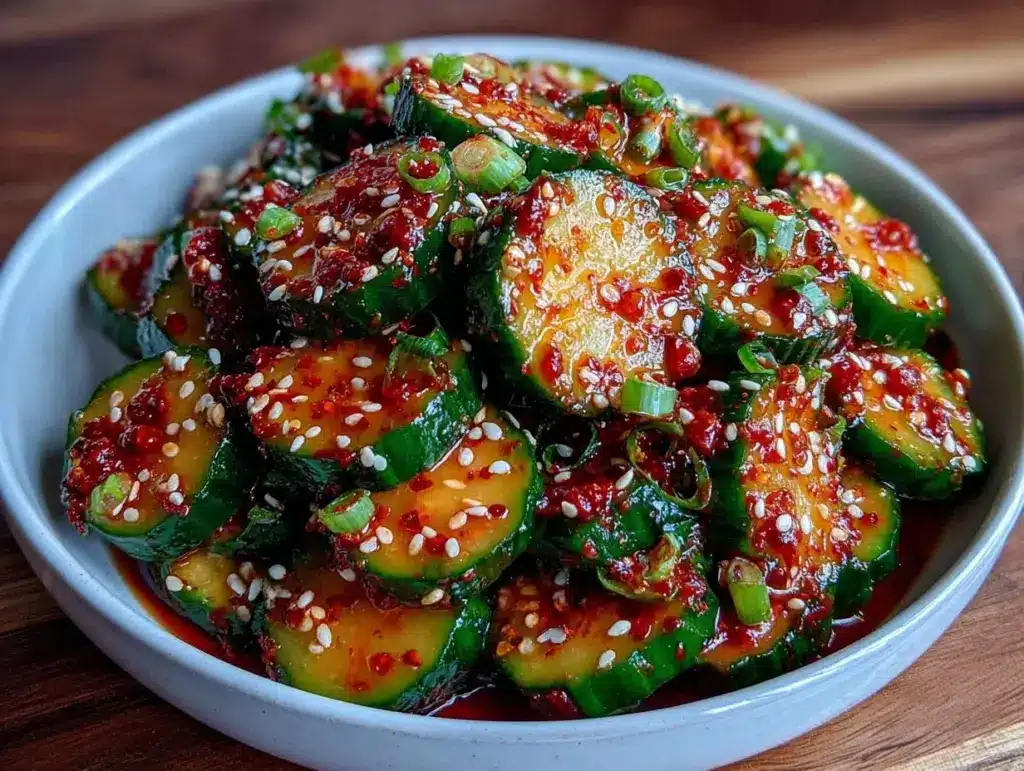 crispy korean-style spicy cucumber salad - featured image