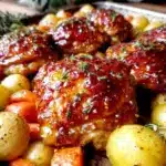 crispy sheet pan maple dijon chicken thighs - featured image