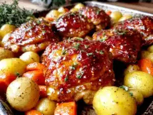 crispy sheet pan maple dijon chicken thighs - featured image