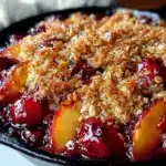 easy honey peach crisp recipe - featured image